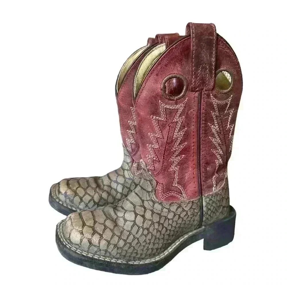 Kids Red Brown Smoky Mountain Viper Square Toe Cowboy Boots Size 8.5